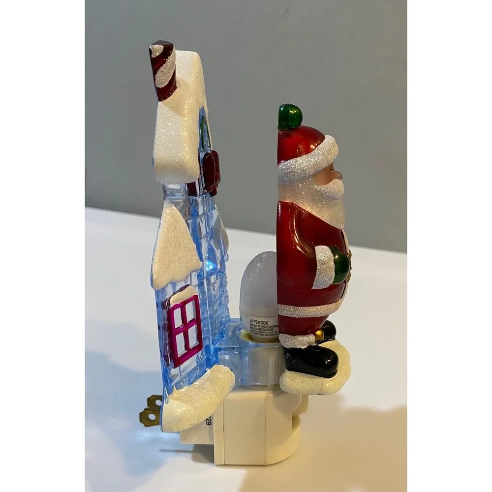 Santa‎ Claus Christmas Night Light Plug In Holiday Decor Glitter Snow Cottage
